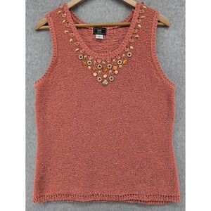 Lark Lane Salmon Beaded Tank Top Sz XL Chunky Ribbon Knit Beaded Office Dressy